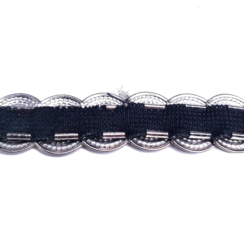 Vintage Medallion Coin Link Elastic Statement Belt In Silver Tone